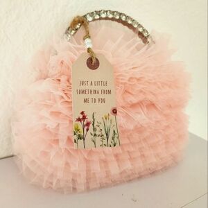 Badgley Mischka Jewel Jazzie Layered Tulle In Blush, Ruffled Clutch NWT Handbag